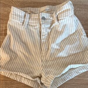 High-Waist Striped Women’s Shorts - Cream with Navy Pinstripes